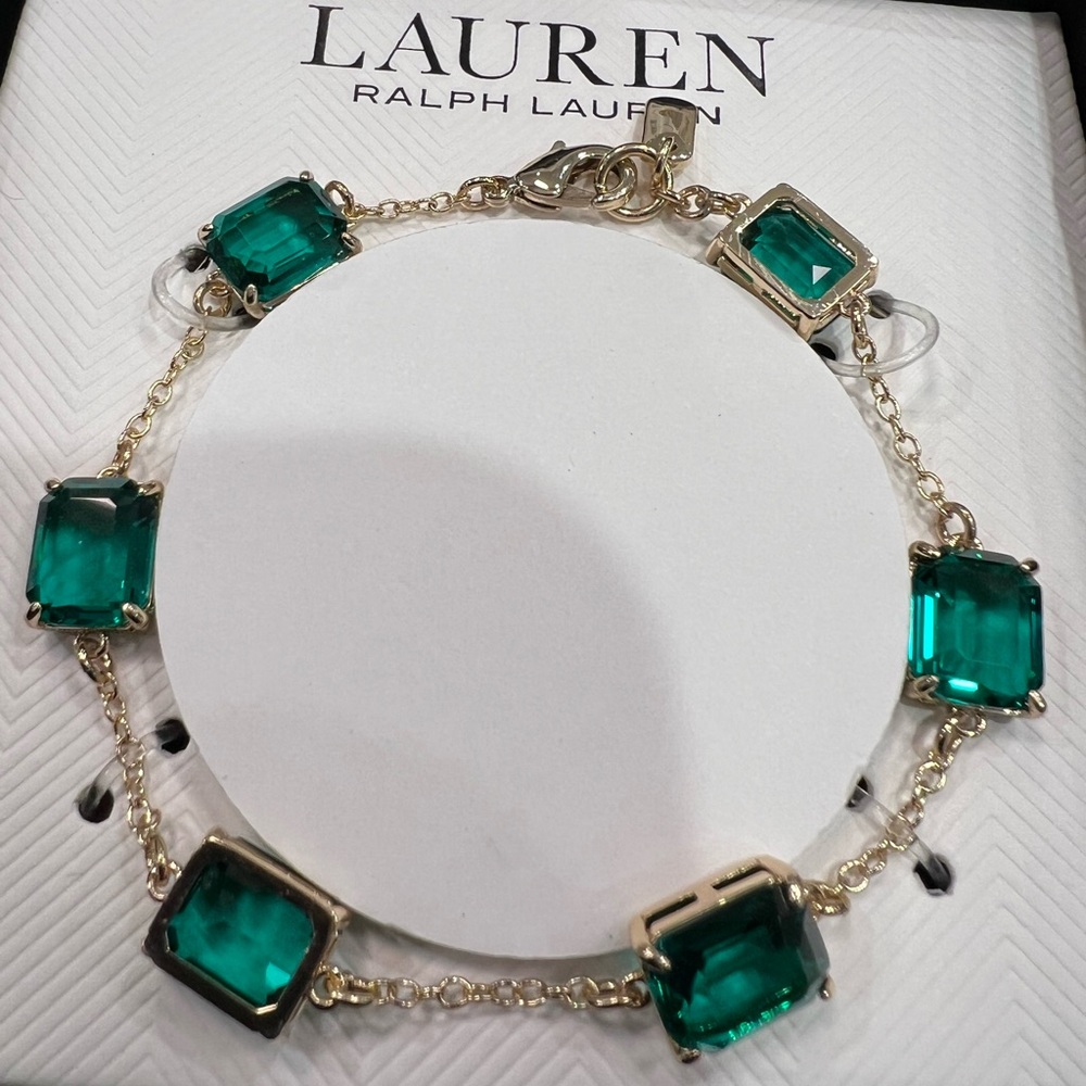 Ralph Lauren Gold Bracelet with Emerald Green Stones - Picture 3 of 6